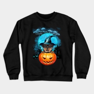 Rottweiler Witch Hat Pumpkin And Blue Moon Halloween Crewneck Sweatshirt